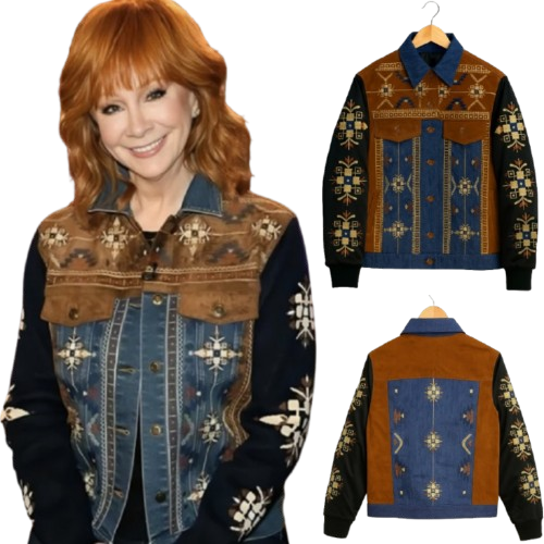 The Voice Reba McEntire Embroidered Suede Denim Jacket - Image 3